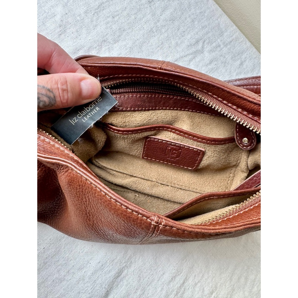 Vintage Liz Claiborne Cognac Brown Leather Y2K Small Shoulder Bag Gold Hardware - Picture 5 of 10